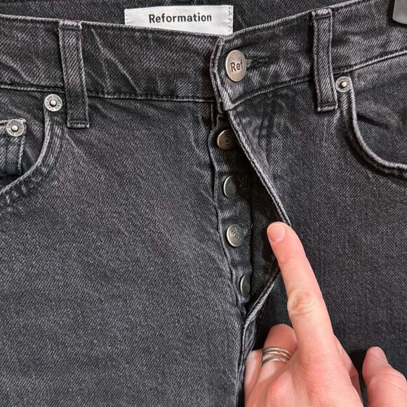 Reformation Black Button Fly High Rise Slim Skinny Jeans Women’s 25 - Picture 2 of 7